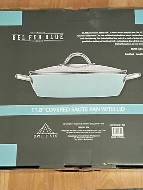 dwell Belfer Blue 11.8" Covered Saute Pan in Light Blue with Silver Lid